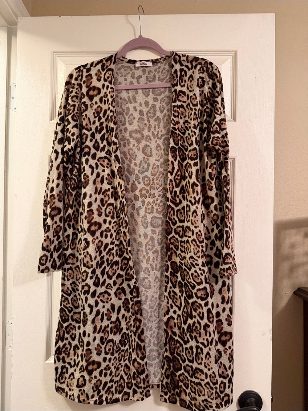 Leopard Print Open-Front Women's Sweater Cardigan - Tan/Brown